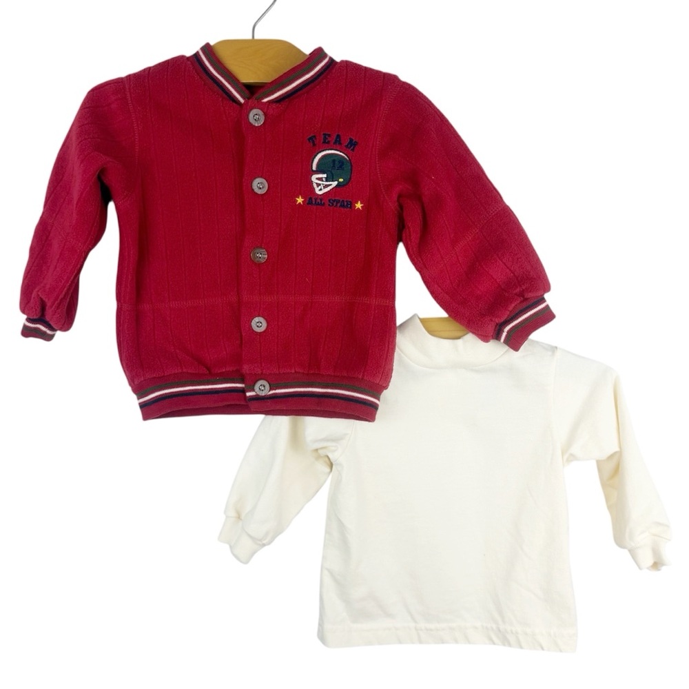 Vintage Baby Q Football All Star Button Jacket Long Sleeve Shirt Set Size 12M